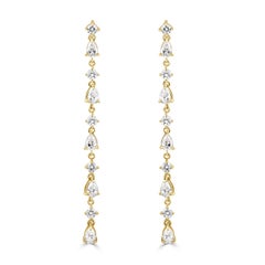 1.20ct Pear Shaped and Round Brilliant Cut Diamond Dangle Earrings