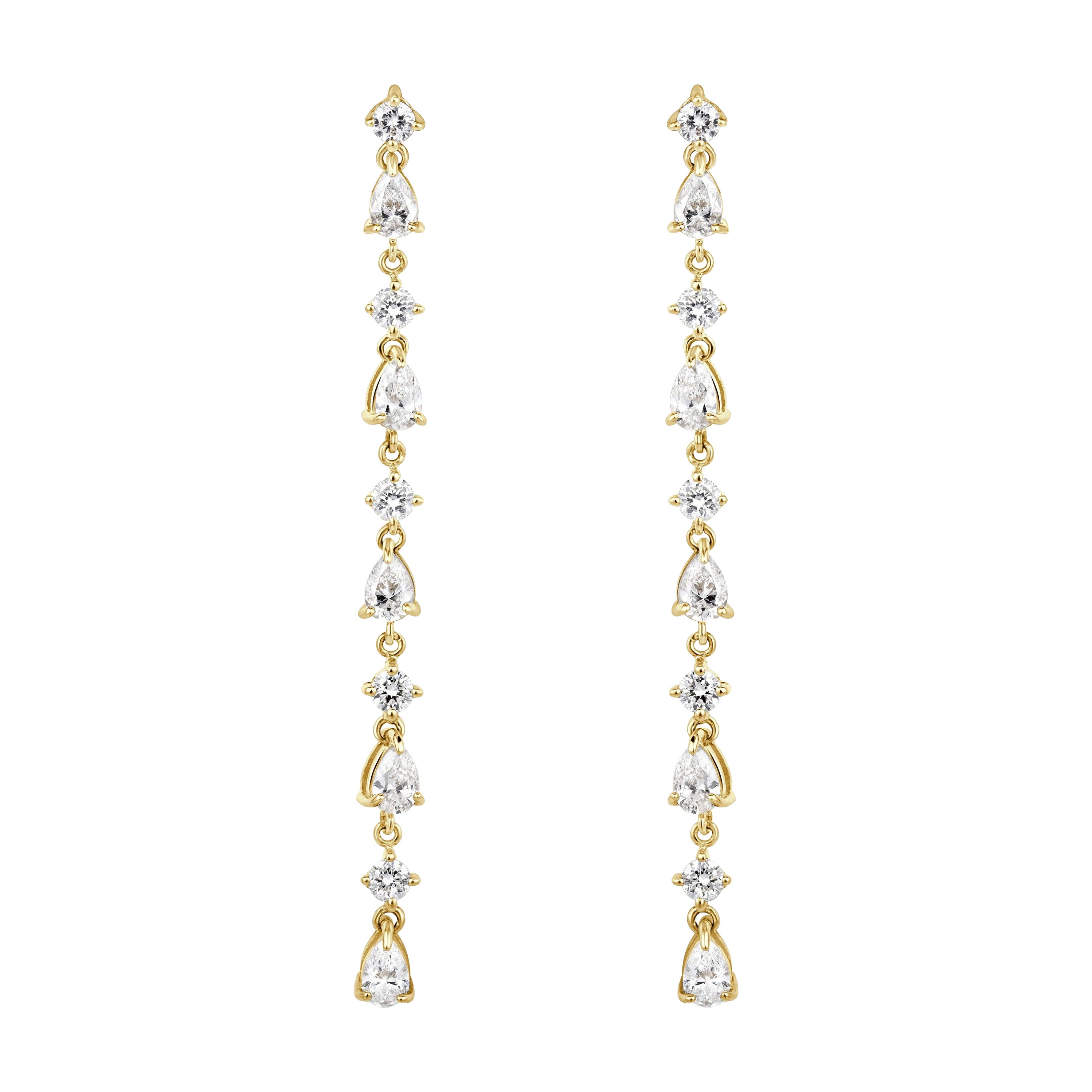 1.20ct Pear Shaped and Round Brilliant Cut Diamond Dangle Earrings