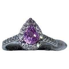1.20ct Pink sapphire vivid pear diamond halo engagement ring 18k white gold.