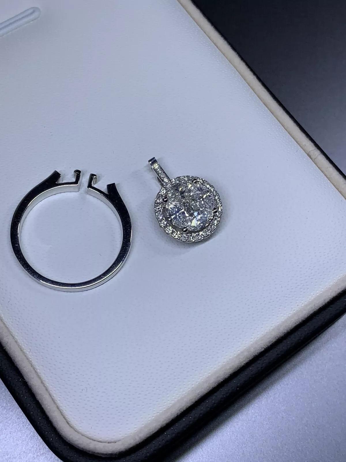 1,20ct Bague de fiançailles avec pendentif en or blanc 18 carats, diamants ronds et marquises. en vente 1