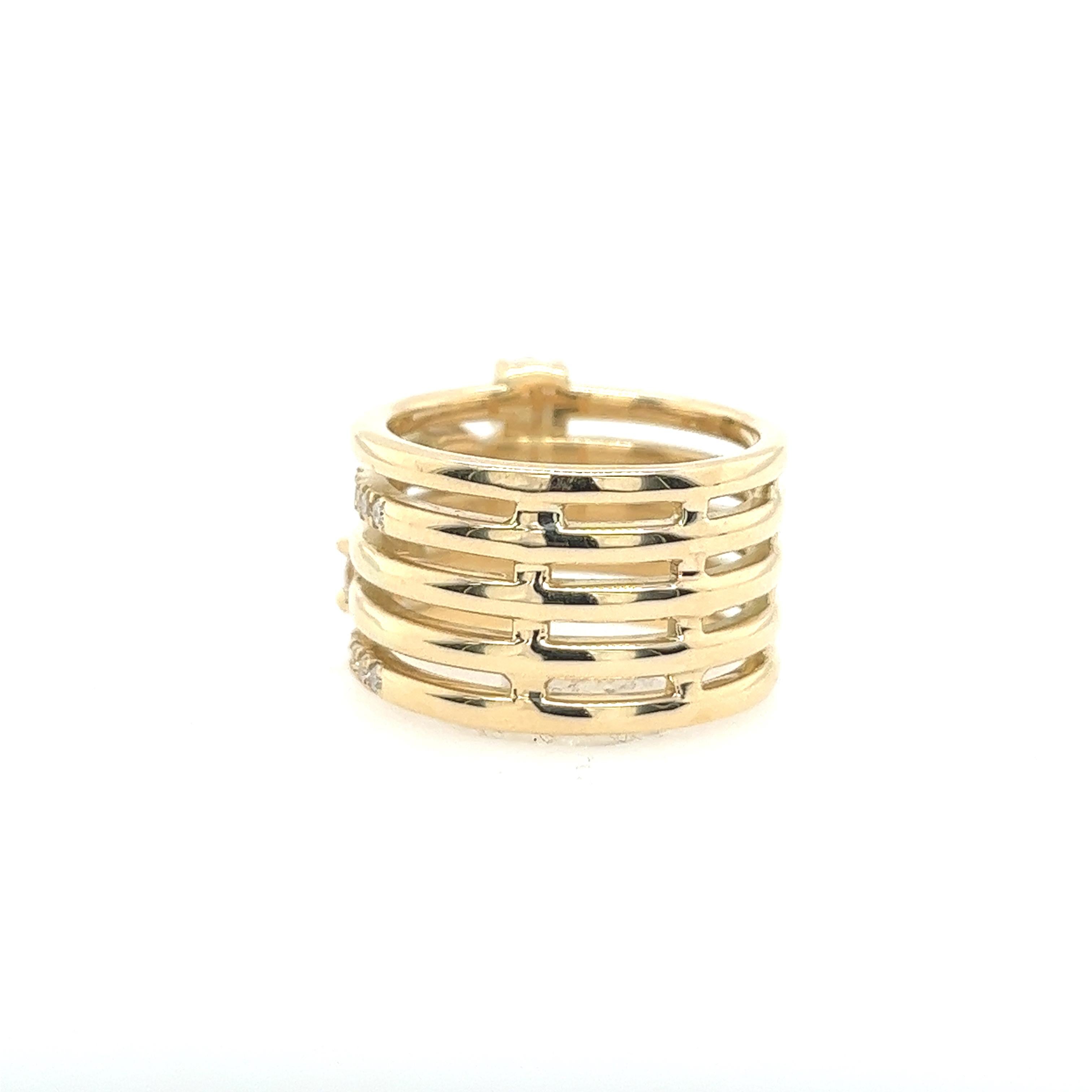 Round Cut 1.20ct Round Brilliant Cut 5 Row 14ct Yellow Gold Ring For Sale