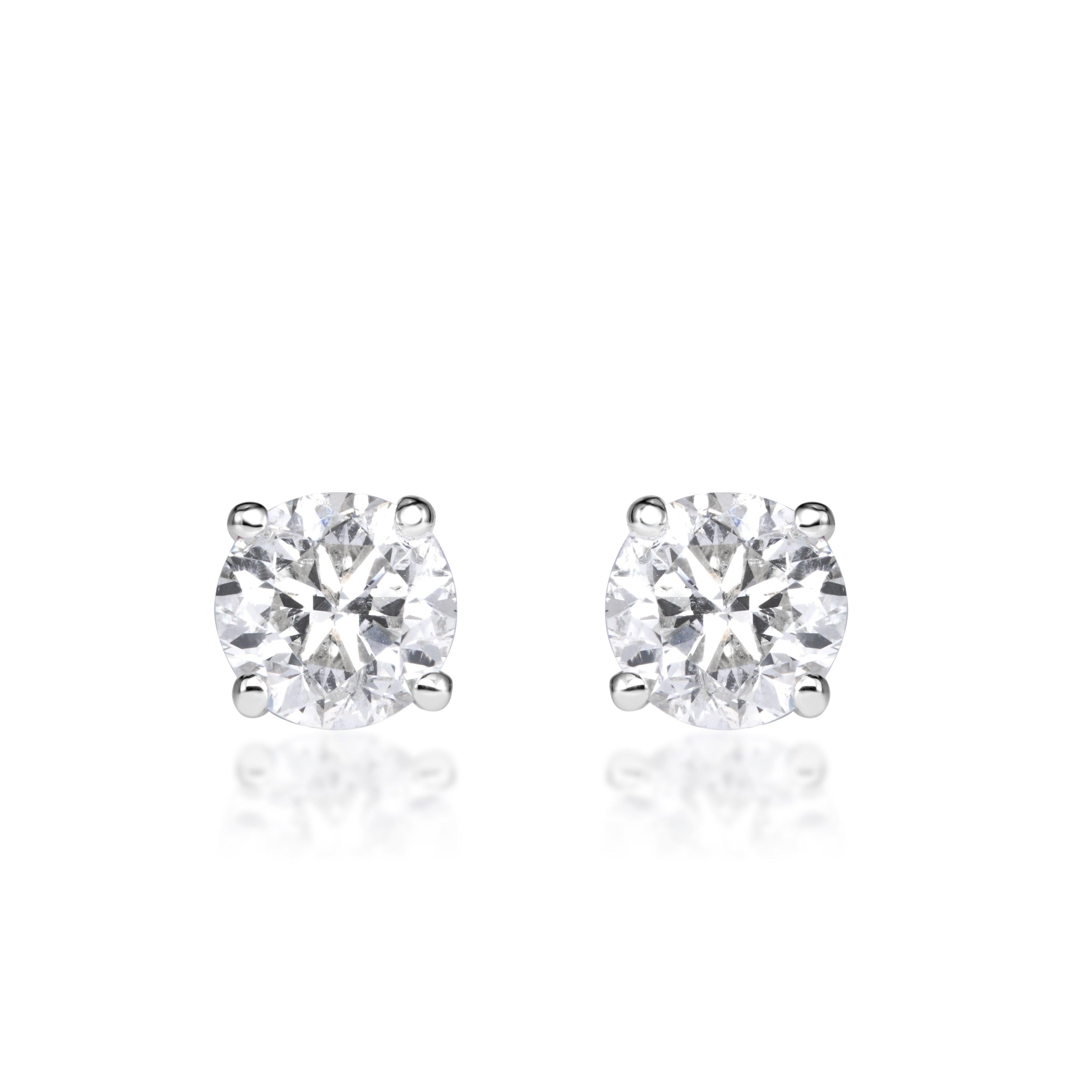 1.20ct Round Brilliant Cut Diamond Stud Earrings in 14k White Gold For Sale