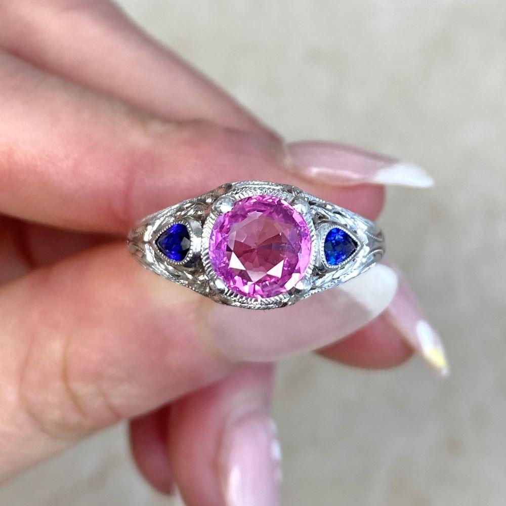 1.20ct Round Cut Pink Sapphire Engagement Ring, Platinum 5