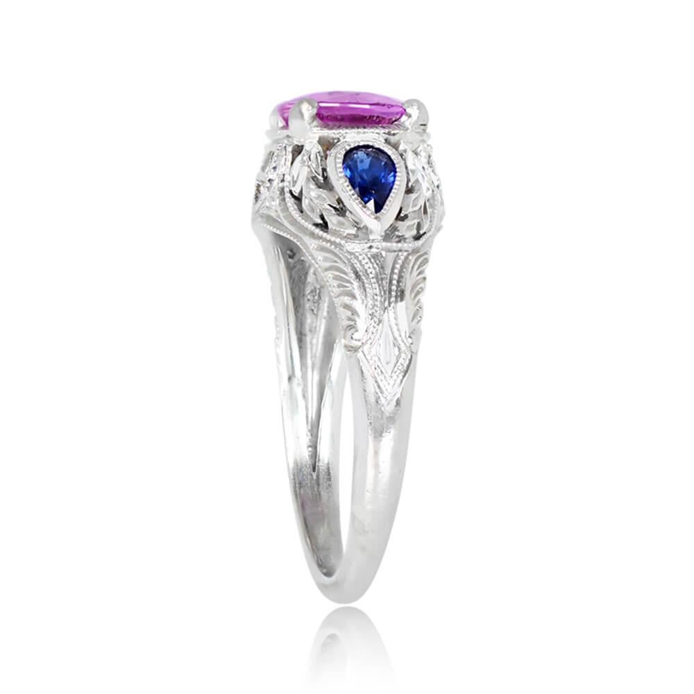 Art Deco 1.20ct Round Cut Pink Sapphire Engagement Ring, Platinum