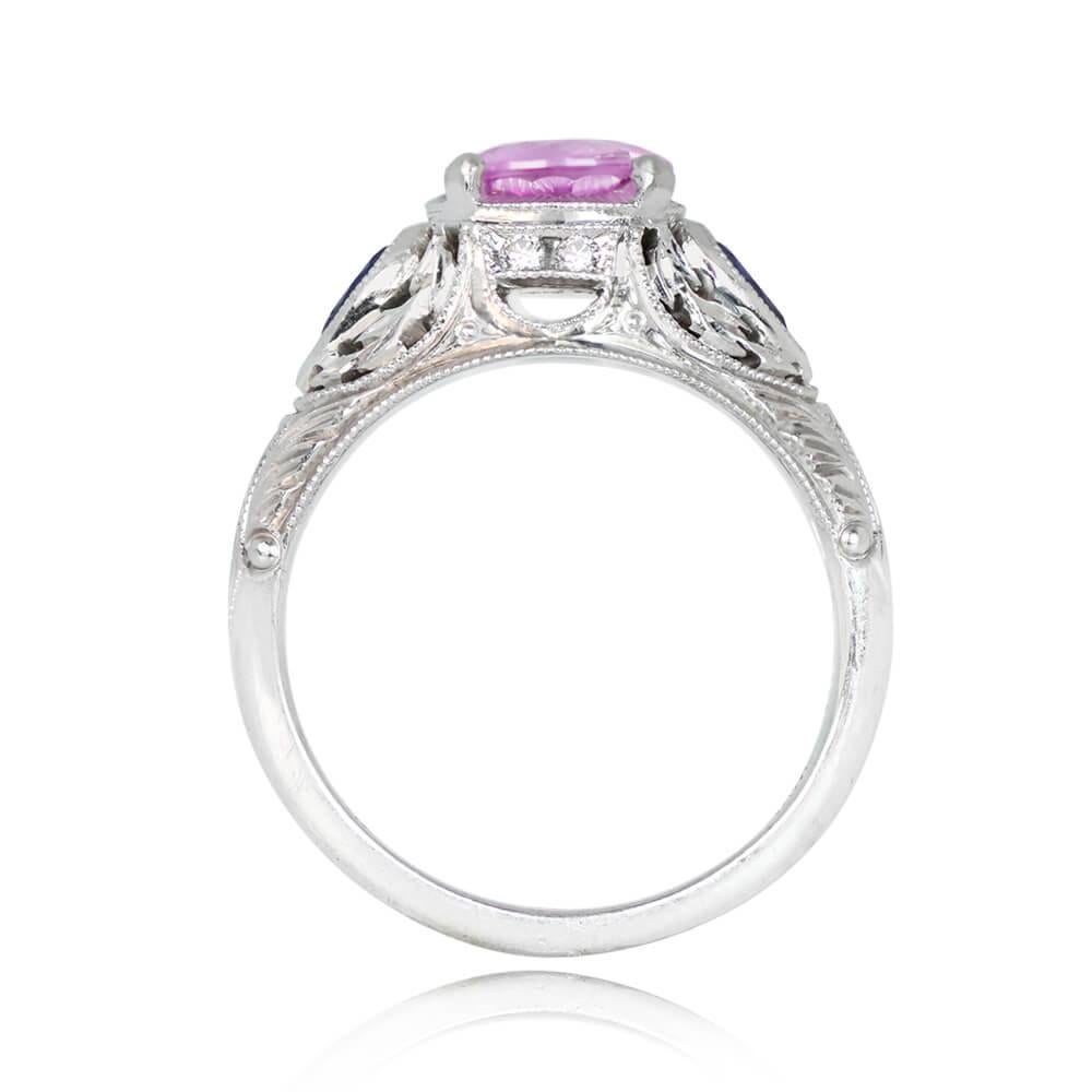 1.20ct Round Cut Pink Sapphire Engagement Ring, Platinum In Excellent Condition For Sale In New York, NY