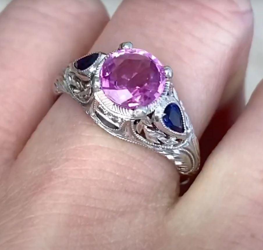 1.20ct Round Cut Pink Sapphire Engagement Ring, Platinum 2