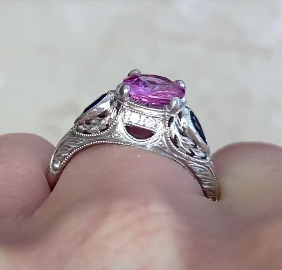 1.20ct Round Cut Pink Sapphire Engagement Ring, Platinum For Sale 3