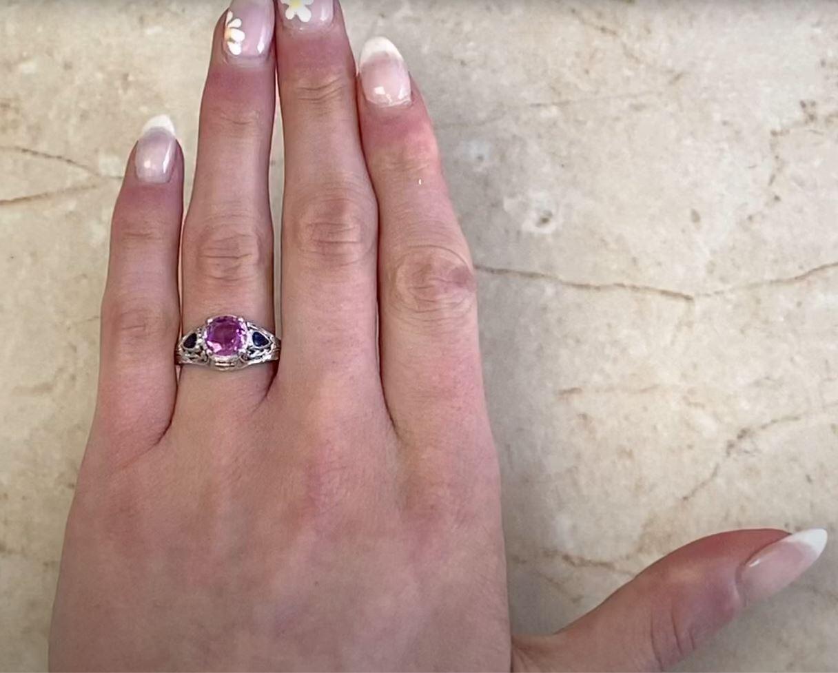 1.20ct Round Cut Pink Sapphire Engagement Ring, Platinum For Sale 4