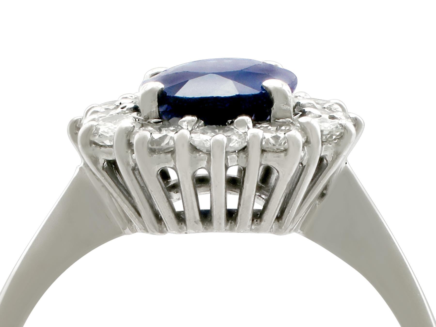 Round Cut 1.20 Carat Sapphire Diamond White Gold Cluster Ring, Vintage