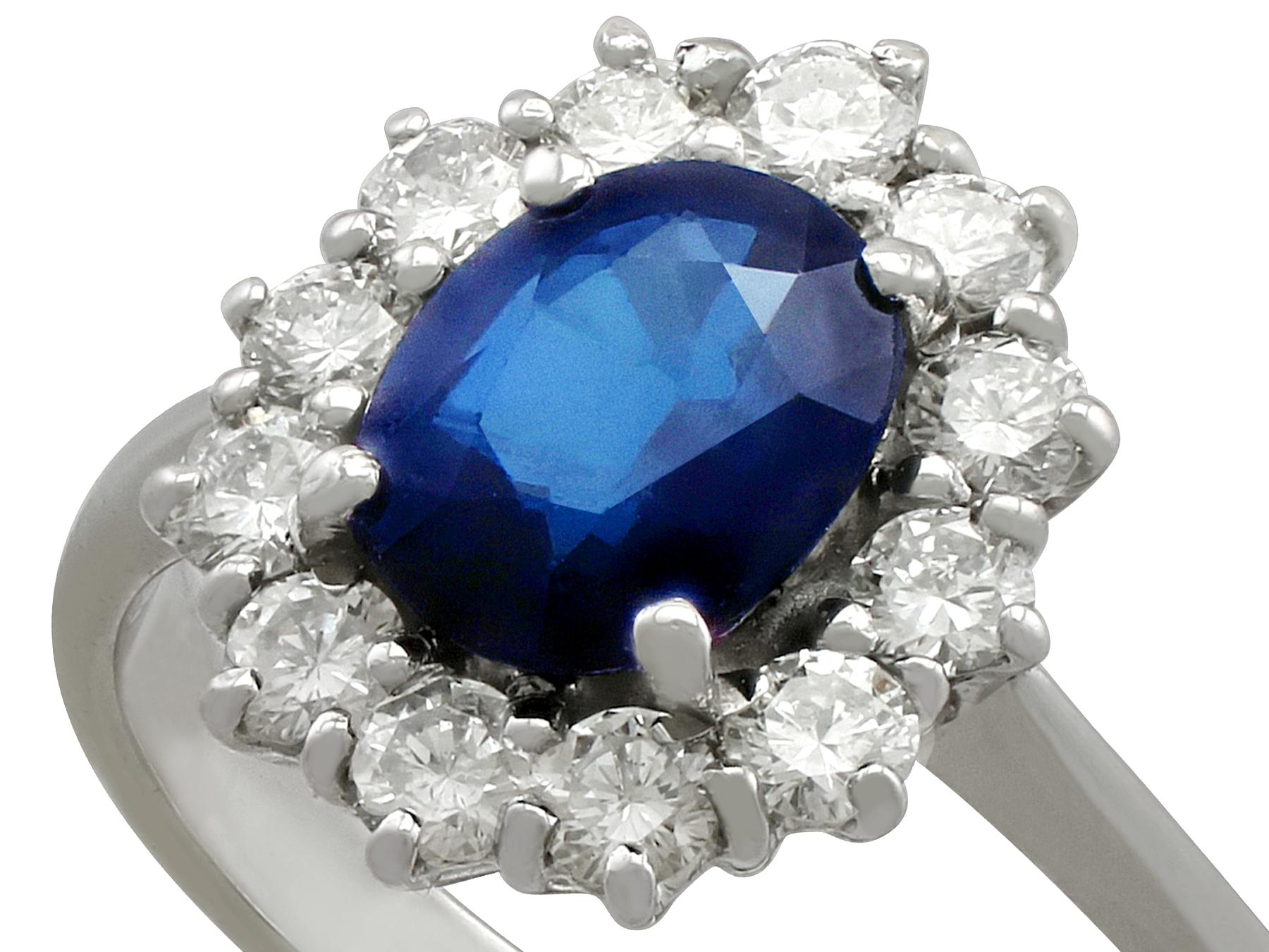 1.20 Carat Sapphire Diamond White Gold Cluster Ring, Vintage In Excellent Condition In Jesmond, Newcastle Upon Tyne