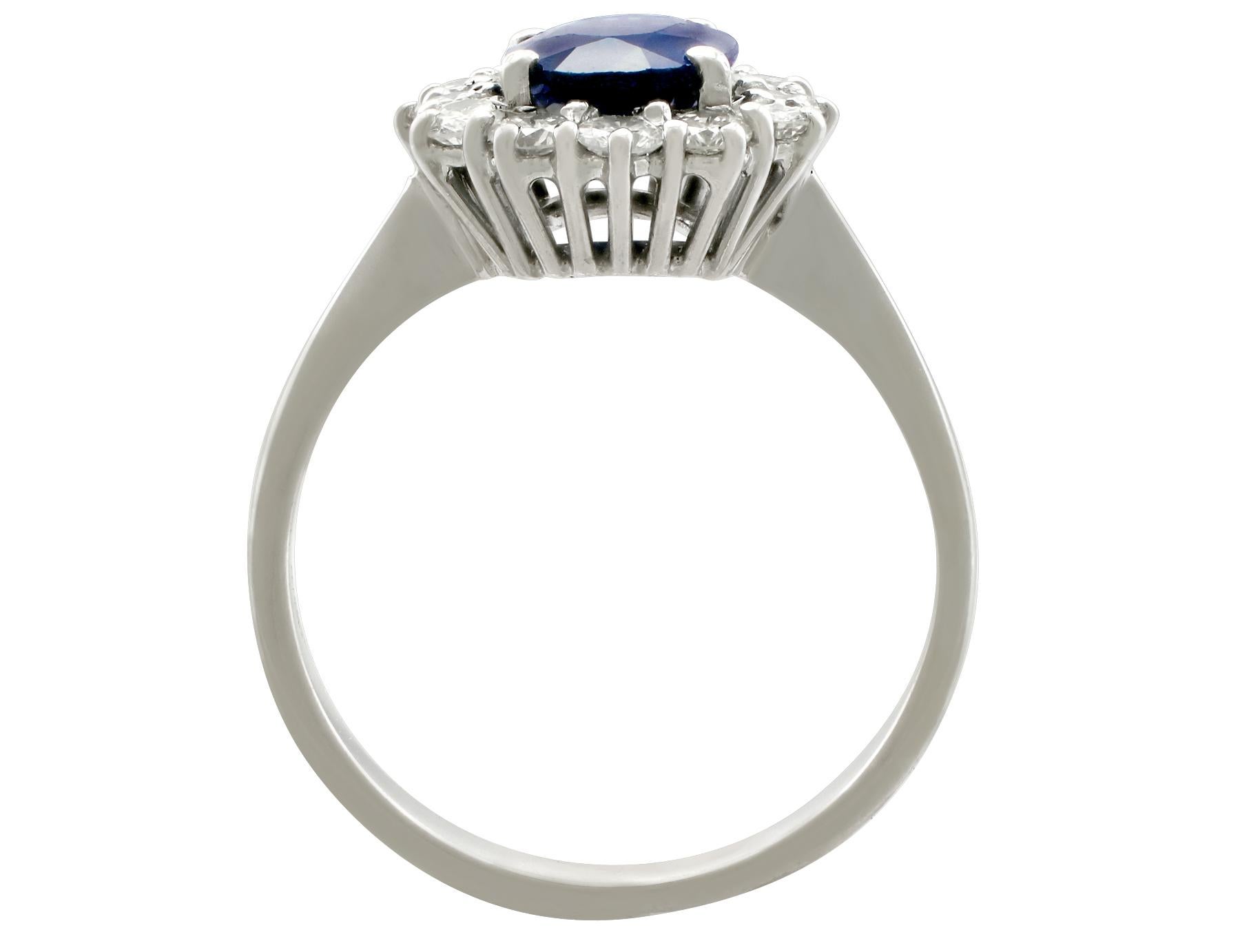 Women's 1.20 Carat Sapphire Diamond White Gold Cluster Ring, Vintage