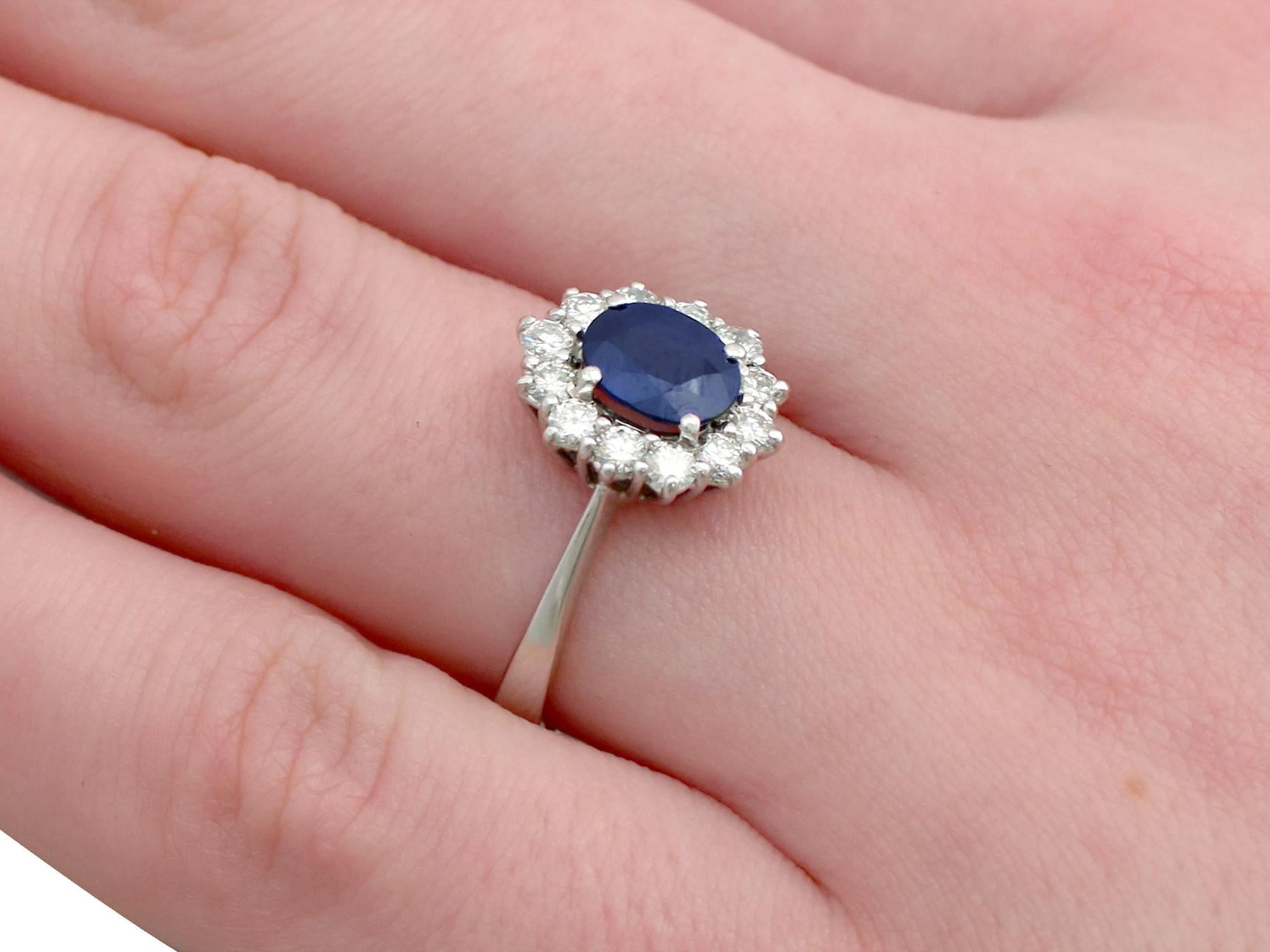 1.20 Carat Sapphire Diamond White Gold Cluster Ring, Vintage 3