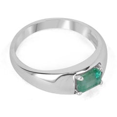 1.20ct SS Men's East to West Medium Green Emerald Cut Emerald 4 Prong 925 Ring