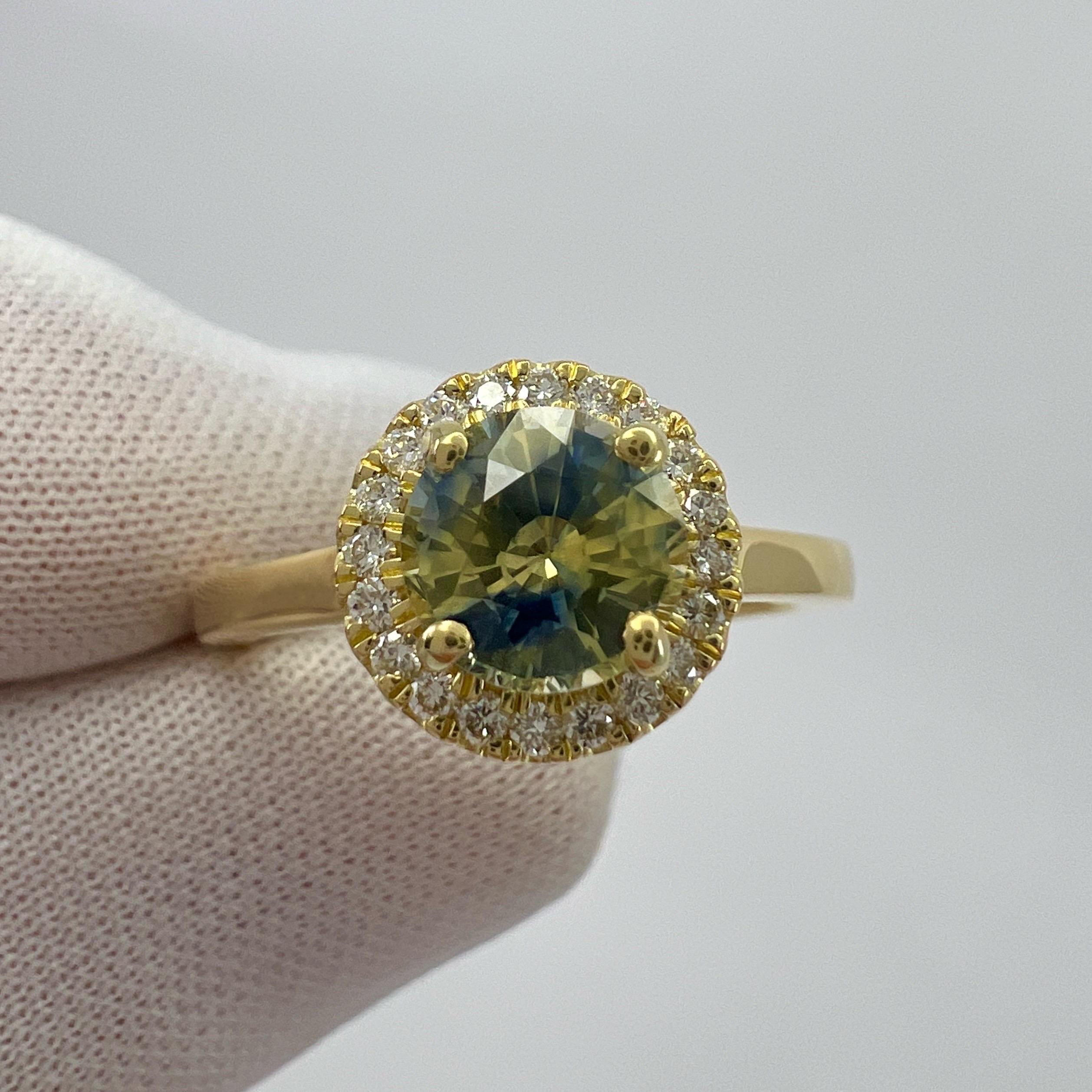 Unique Untreated Bi Colour Sapphire And Diamond 18k Yellow Gold Halo Ring. ITSIT.

Rare 1.20 Carat sapphire with a stunning blue and yellow bi colour - parti colour effect. Very rare and beautiful to see, similarly seen in ametrine and watermelon