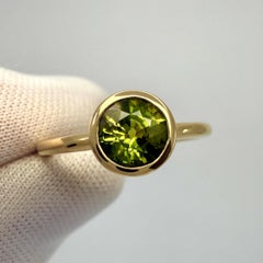1.20ct Vivid Green Sapphire Round Cut 18k Yellow Gold Solitaire Bezel Set Ring