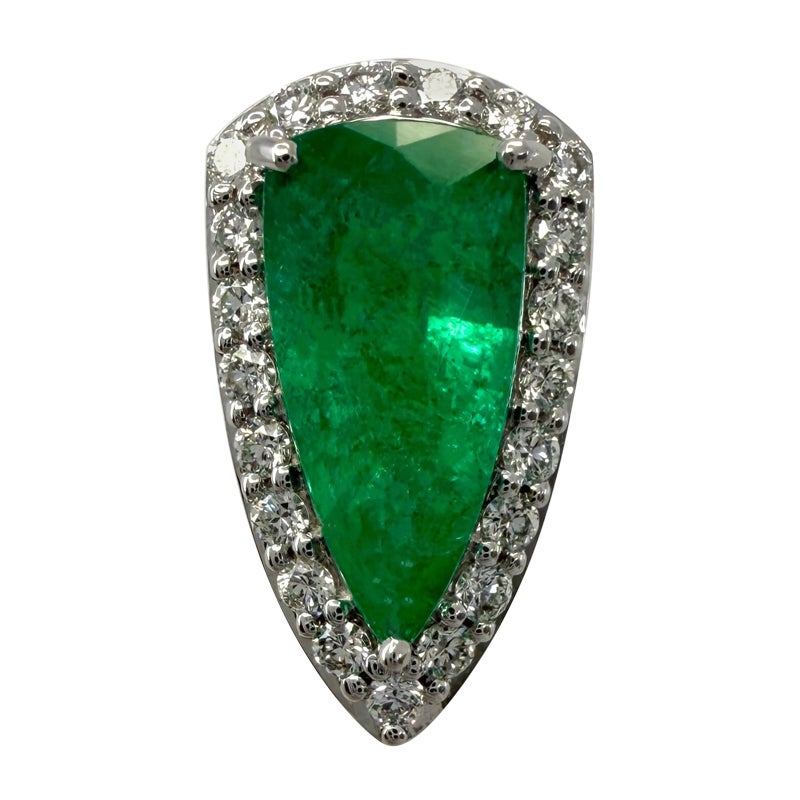 1.20ct Vivid Green Teardrop Emerald & Diamond 18k White Gold Halo Earring Studs