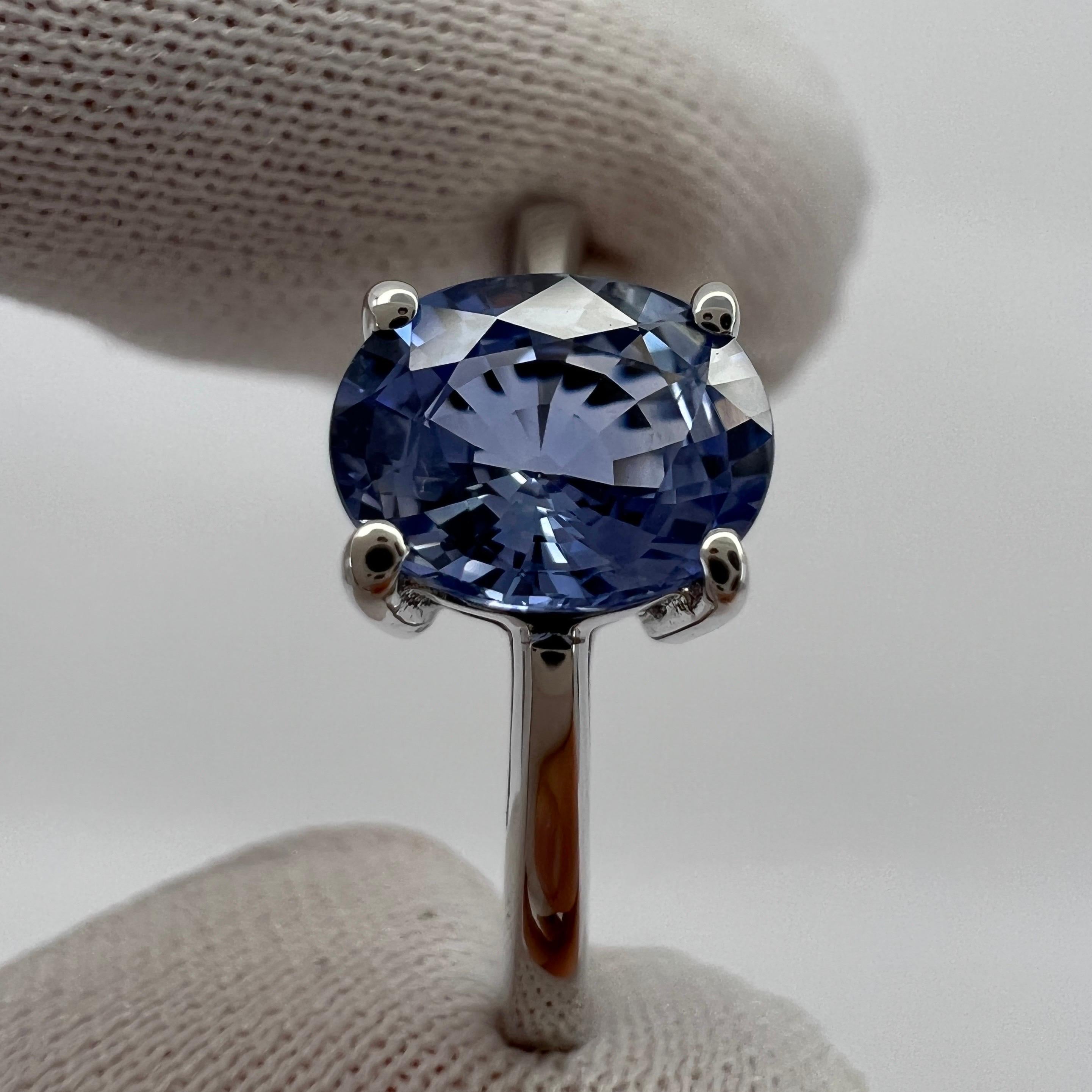 1.20ct Vivid Light Blue Ceylon Sapphire Oval Cut 18k White Gold Solitaire Ring For Sale 4