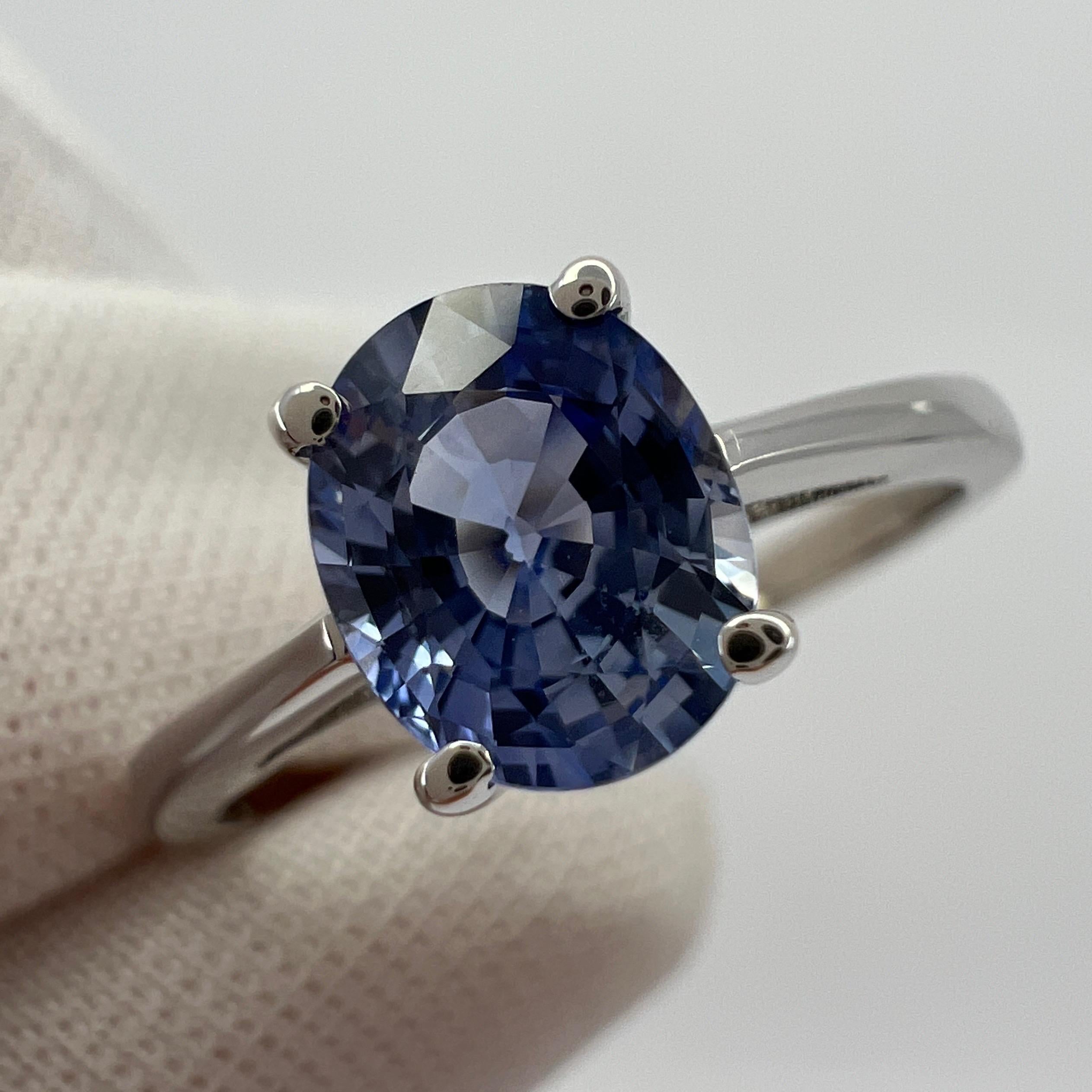 1.20ct Vivid Light Blue Ceylon Sapphire Oval Cut 18k White Gold Solitaire Ring In New Condition For Sale In Birmingham, GB