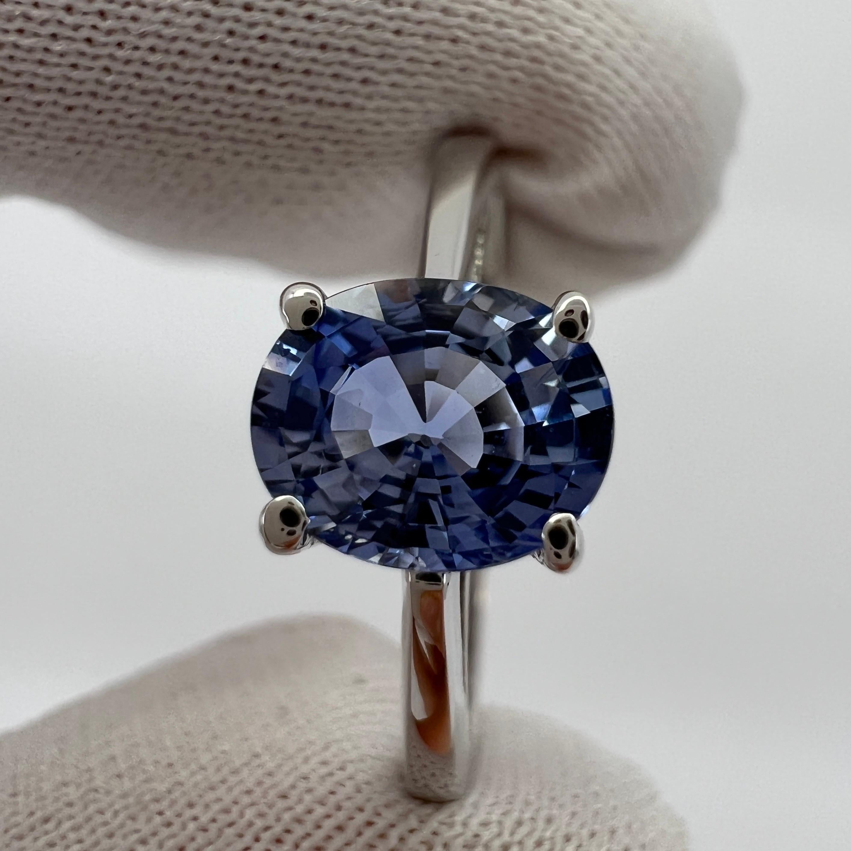 1.20ct Vivid Light Blue Ceylon Sapphire Oval Cut 18k White Gold Solitaire Ring For Sale 2