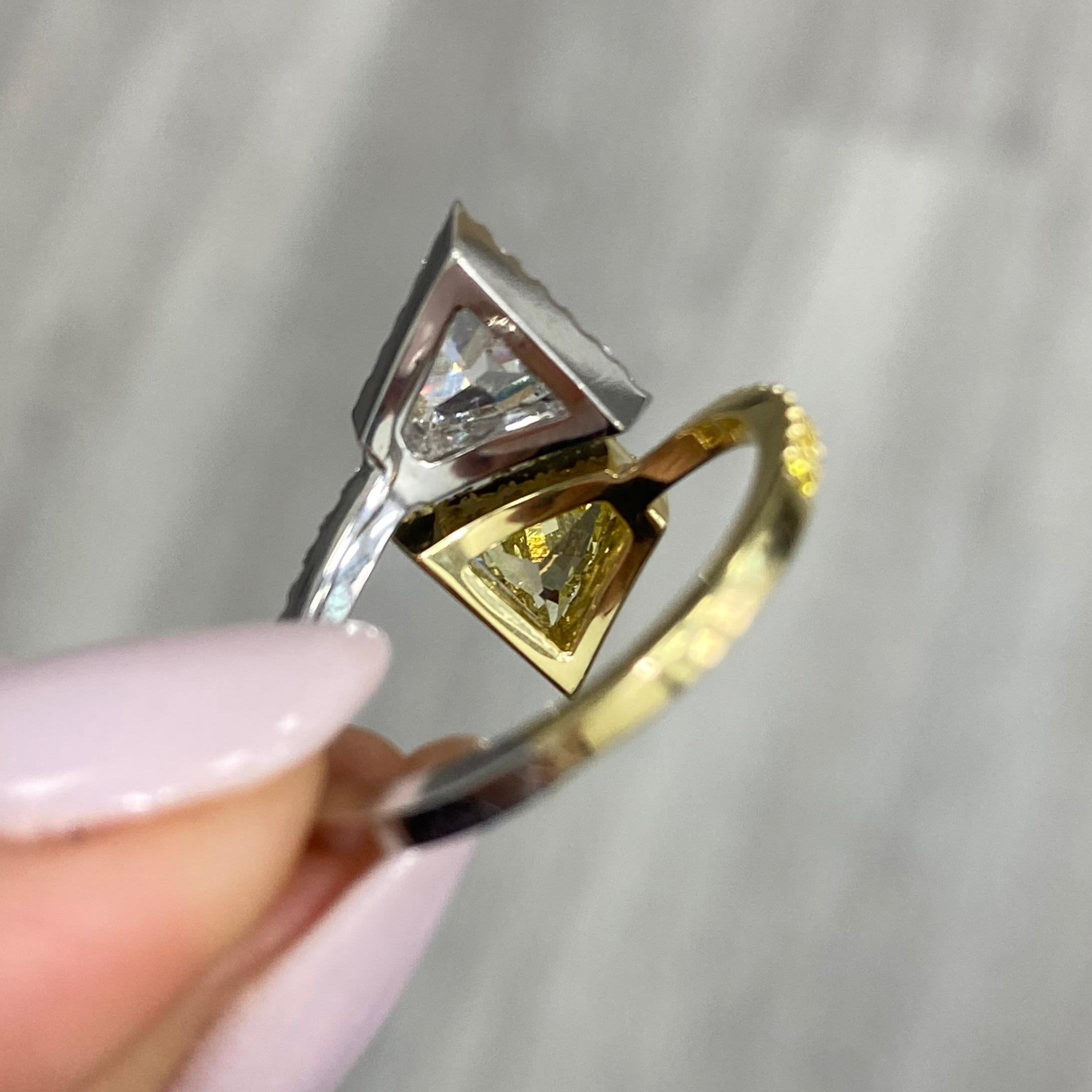 1.20ct Yellow and White Trillion Diamond Ring For Sale 1