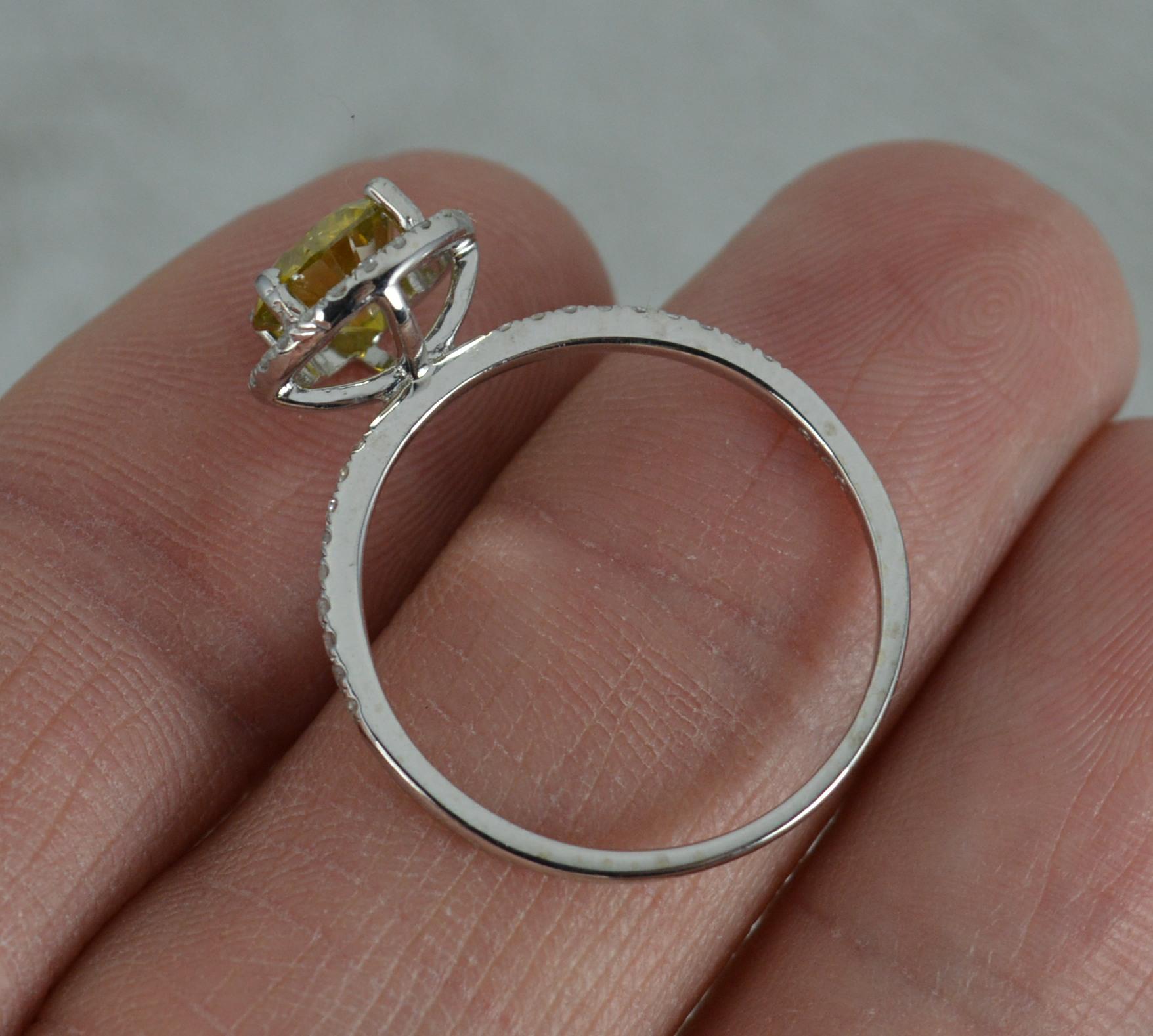 1.20ct Yellow Diamond 14ct White Gold Halo Target Engagement Ring In Good Condition In St Helens, GB