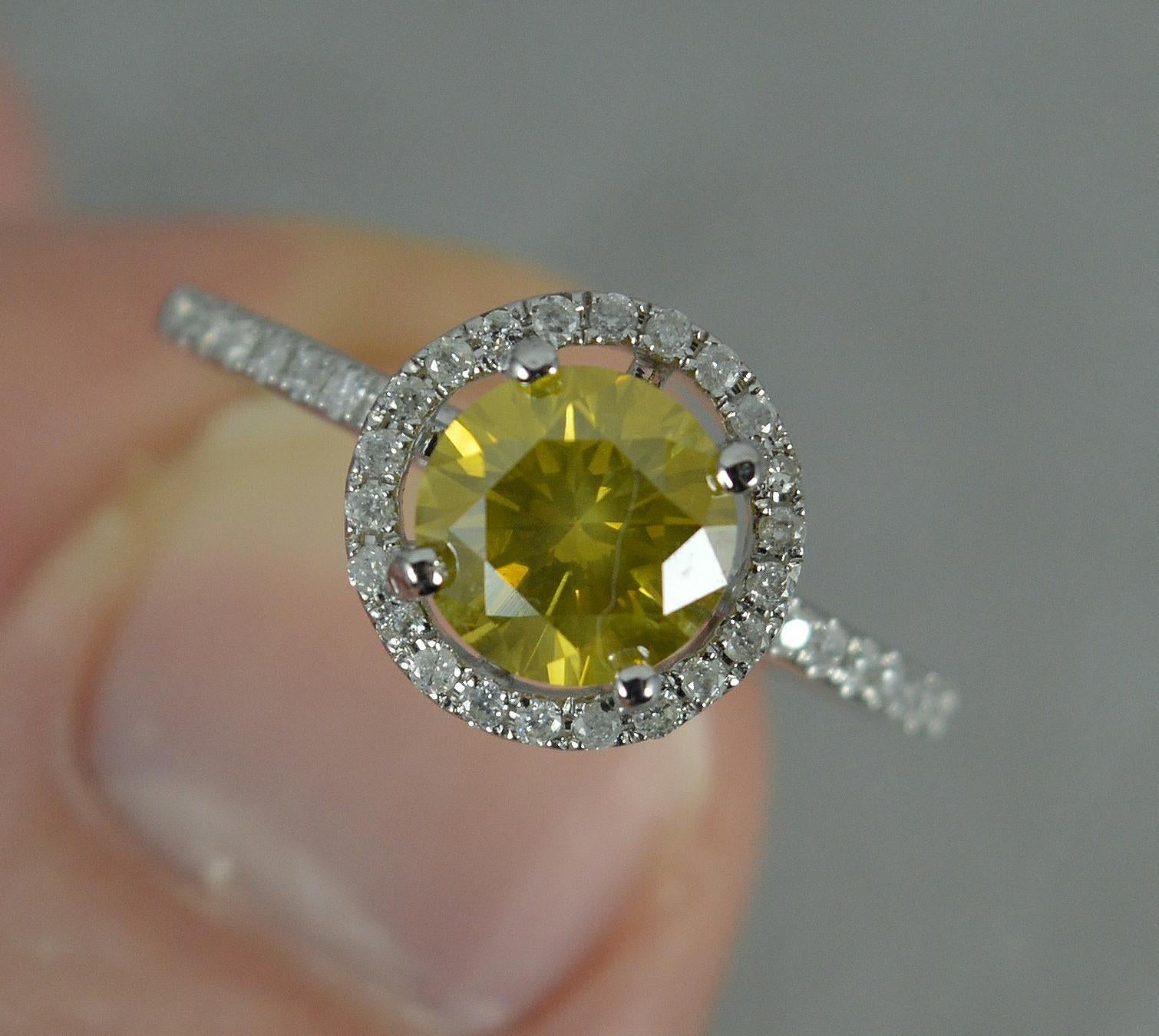 1.20ct Yellow Diamond 14ct White Gold Halo Target Engagement Ring 3