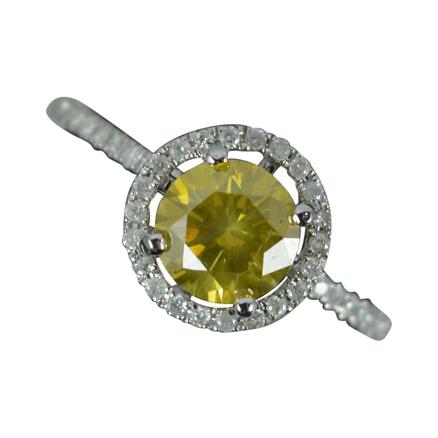 1.20ct Yellow Diamond 14ct White Gold Halo Target Engagement Ring