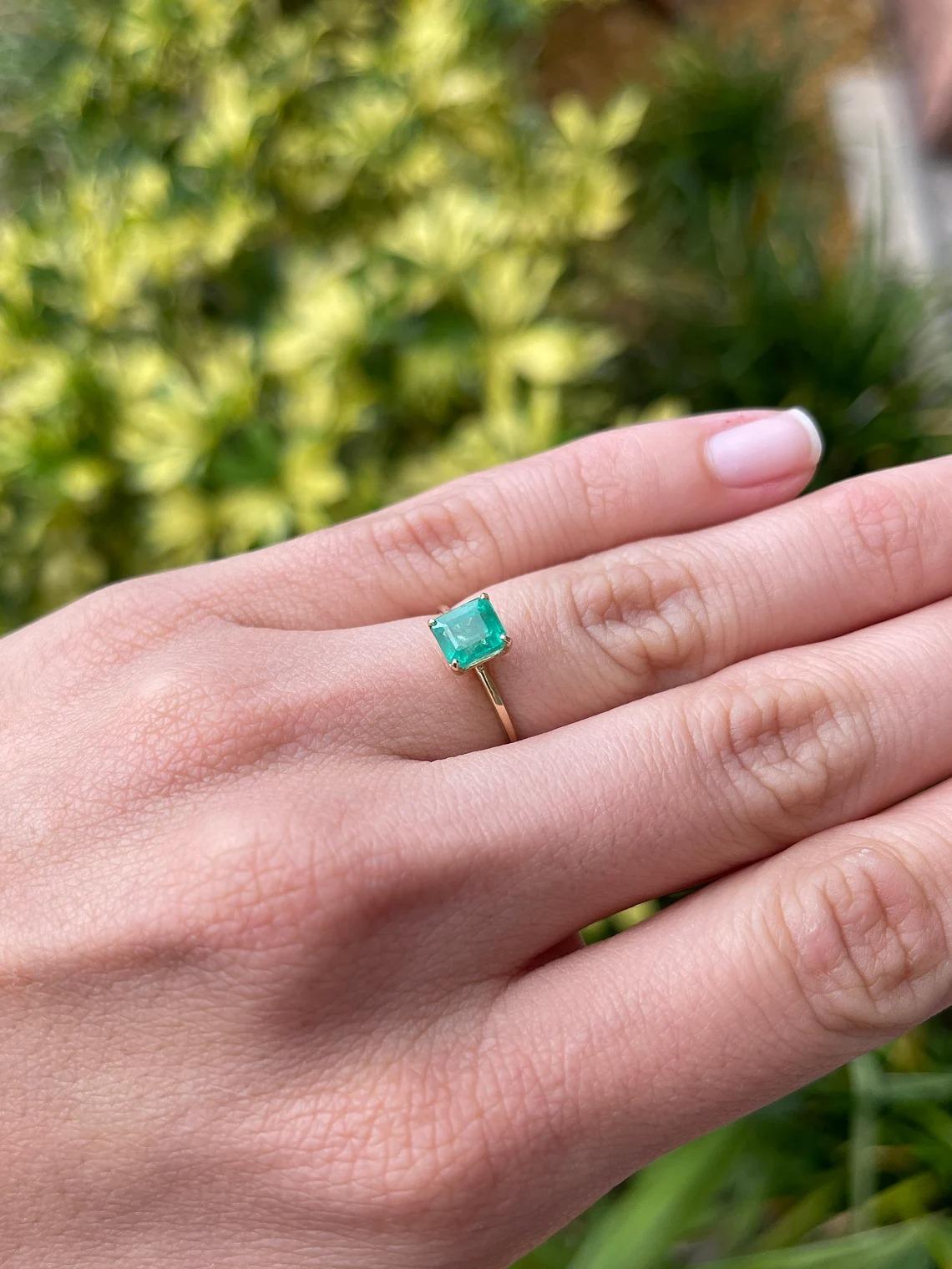 1.20cts 14K Natural Emerald-Asscher Cut Petite Solitaire Ring In New Condition For Sale In Jupiter, FL