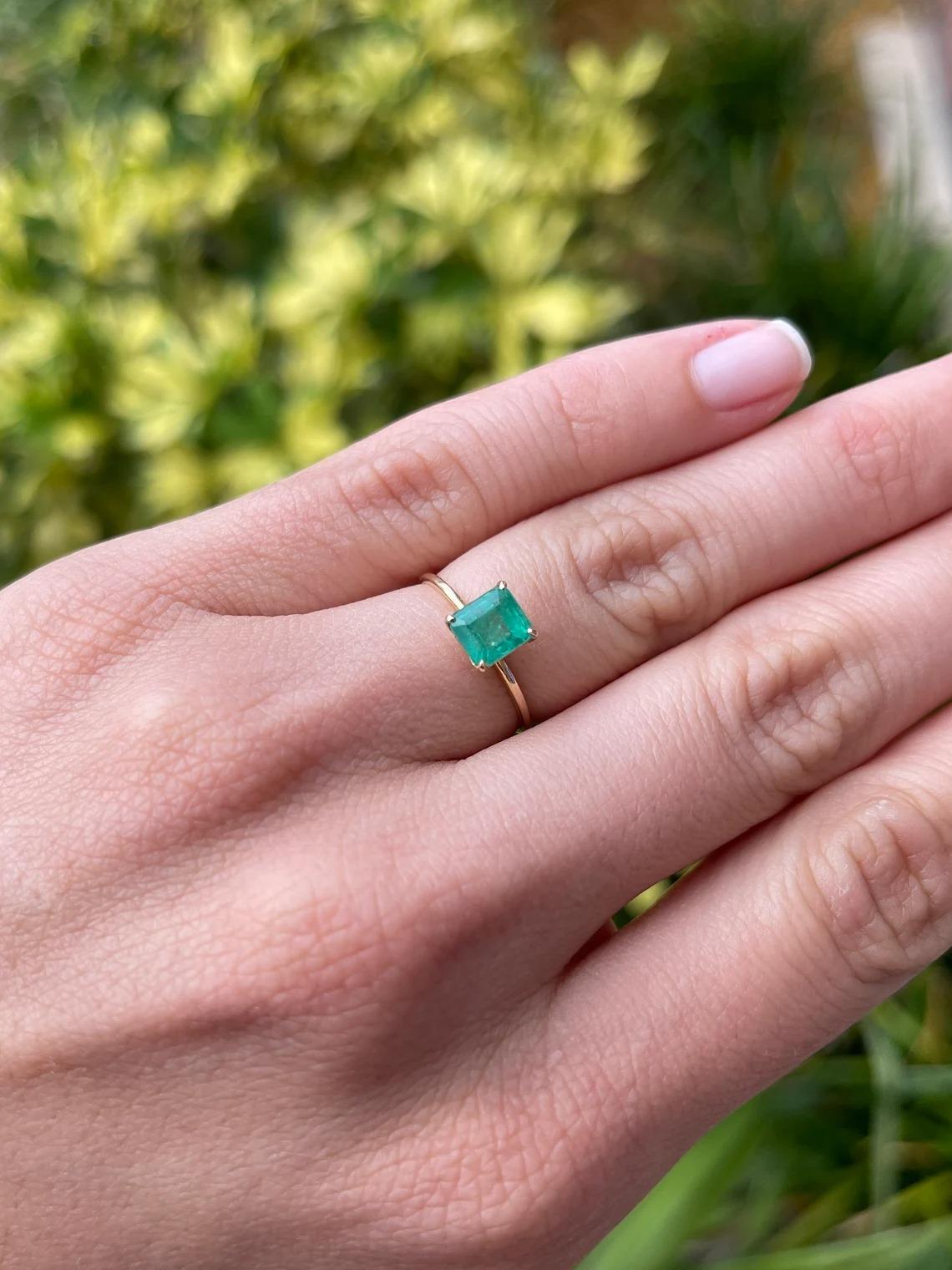 Women's 1.20cts 14K Natural Emerald-Asscher Cut Petite Solitaire Ring For Sale