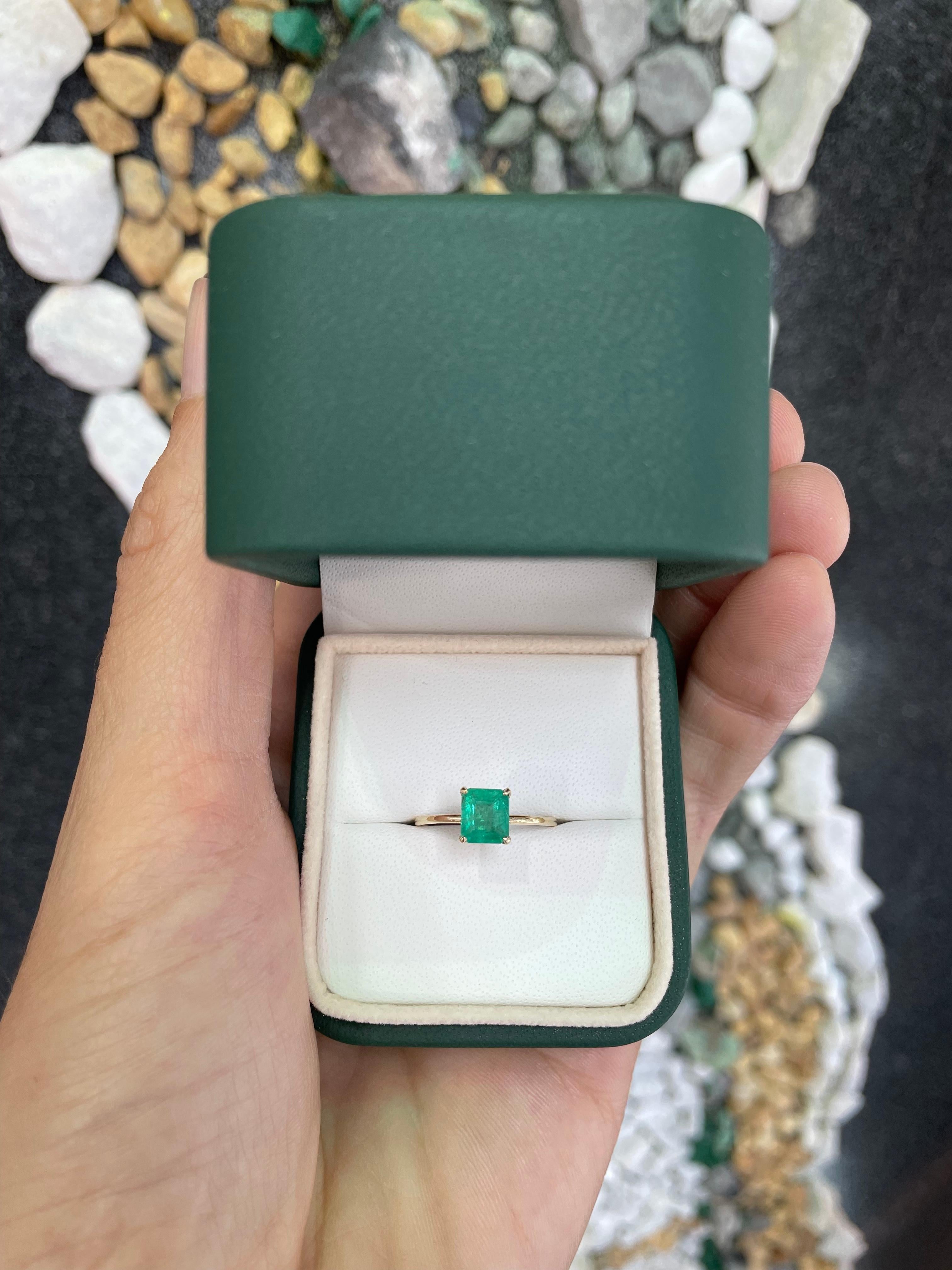 1.20cts 14K Natural Emerald-Asscher Cut Petite Solitaire Ring For Sale 4