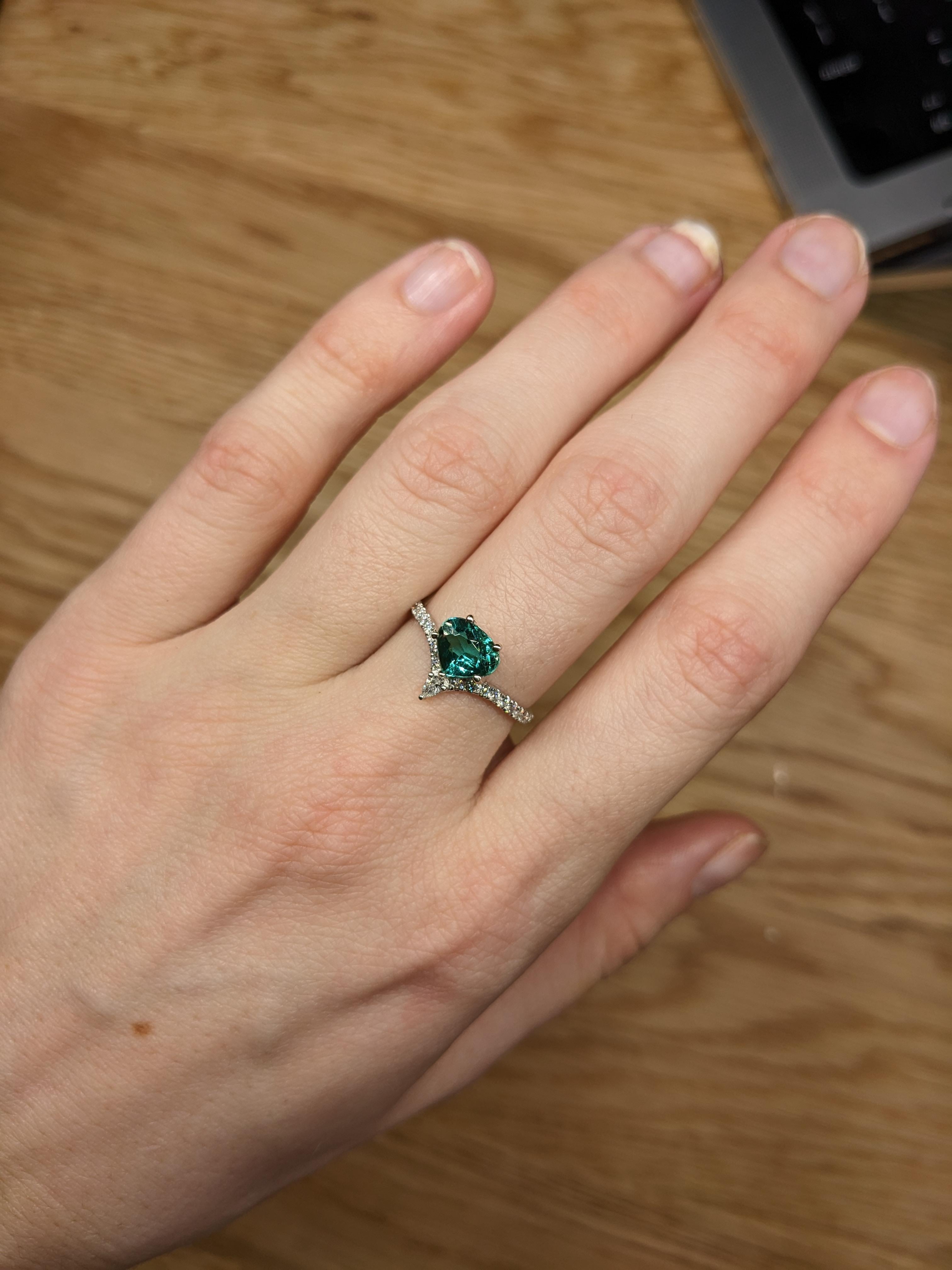 Art Deco 1.20cts Indicolite Tourmaline Diamond  Ring in 14K Gold  Pear 7x6mm For Sale