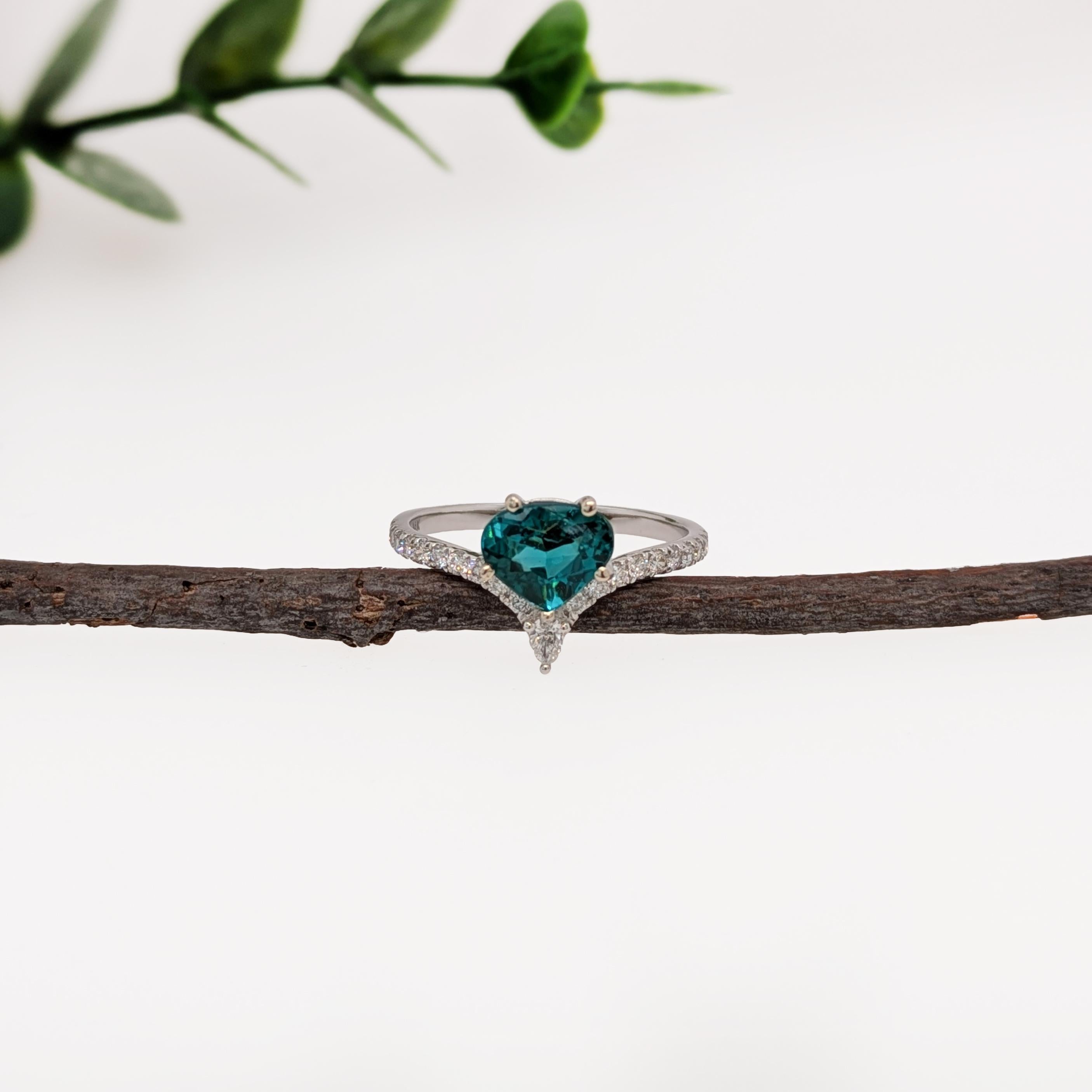 Pear Cut 1.20cts Indicolite Tourmaline Diamond  Ring in 14K Gold  Pear 7x6mm For Sale