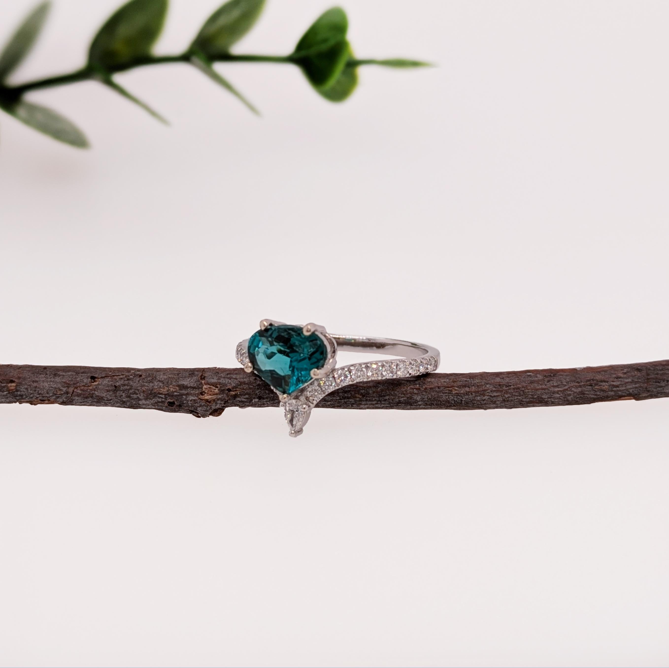 1.20cts Indicolite Tourmaline Diamond  Ring in 14K Gold  Pear 7x6mm In New Condition For Sale In Columbus, OH