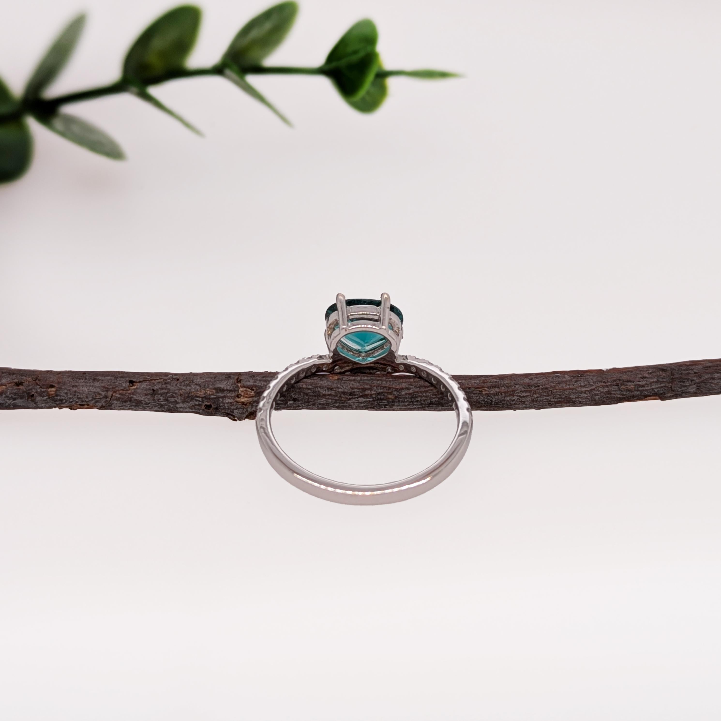 1.20cts Indicolite Tourmaline Diamond  Ring in 14K Gold  Pear 7x6mm For Sale 1