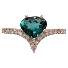 1.20cts Indicolite Tourmaline Diamond  Ring in 14K Gold  Pear 7x6mm