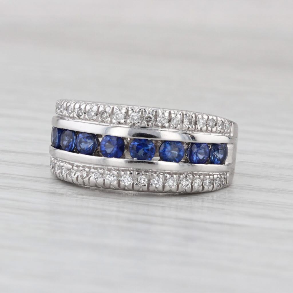 1,20ctw Blauer Saphir Diamant Ring 14k Weißgold Größe 6 Band im Angebot 1