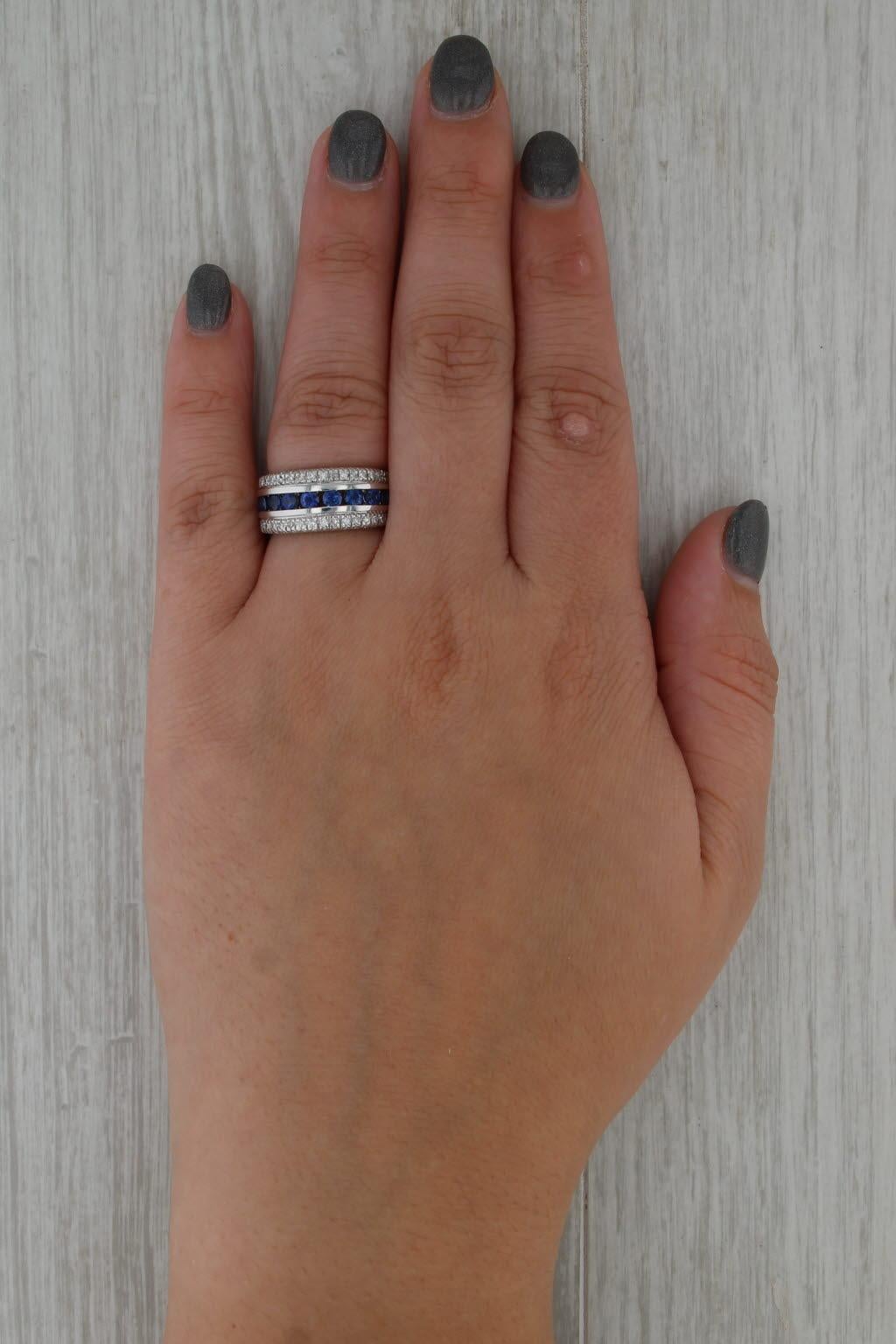 1,20ctw Blauer Saphir Diamant Ring 14k Weißgold Größe 6 Band im Angebot 3