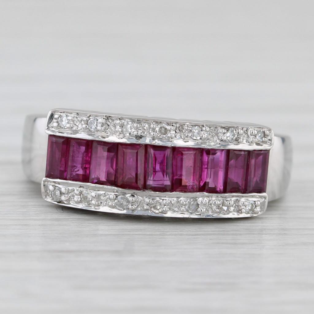 1,20ctw Kanalbesetzter Rubin-Diamant-Ring 14k Weißgold Größe 6,25 (Baguetteschliff) im Angebot