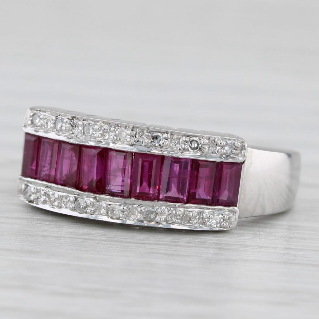 1,20ctw Kanalbesetzter Rubin-Diamant-Ring 14k Weißgold Größe 6,25 für Damen oder Herren im Angebot