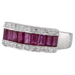 Bague en or blanc 14 carats sertie de rubis et de diamants de 1,20 ctw, taille 6,25