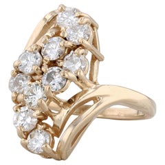 1.20ctw Diamond Cluster Bypass Ring 14k Yellow Gold Size 6.75 Cocktail