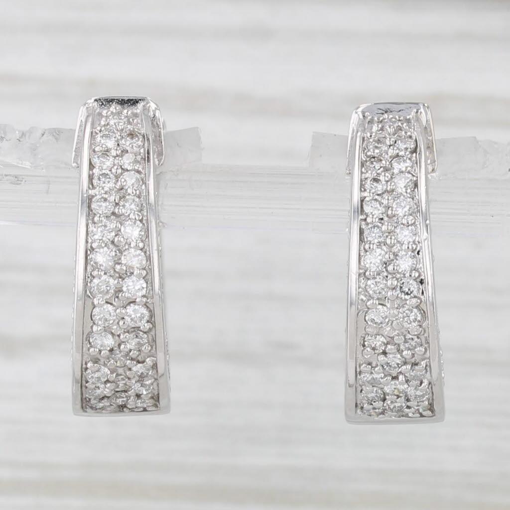 Taglio rotondo Orecchini a cerchio con diamanti da 1,20 ct. in oro bianco 14k con chiusura a scatto e cerniera in vendita