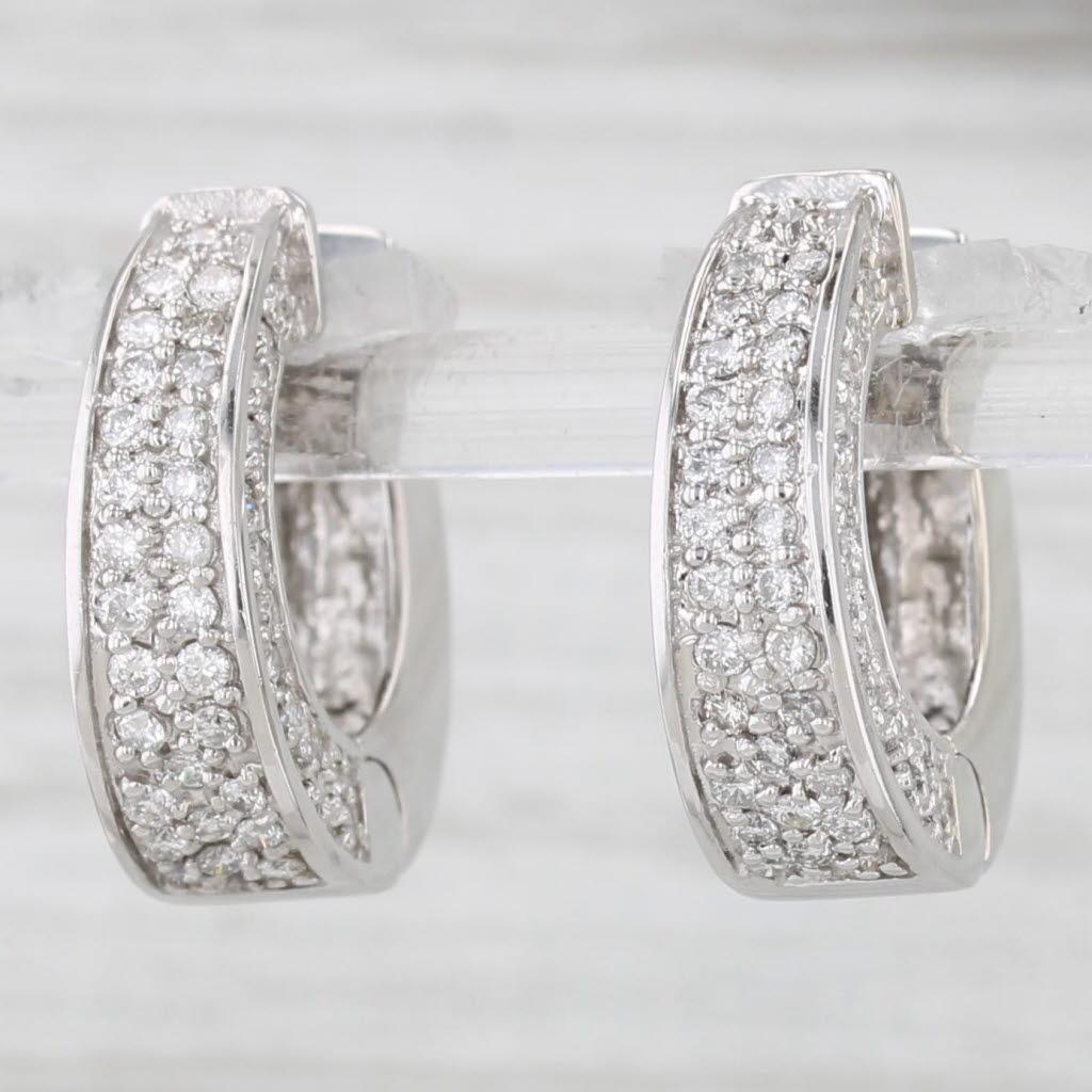 da uomo o donna Orecchini a cerchio con diamanti da 1,20 ct. in oro bianco 14k con chiusura a scatto e cerniera in vendita