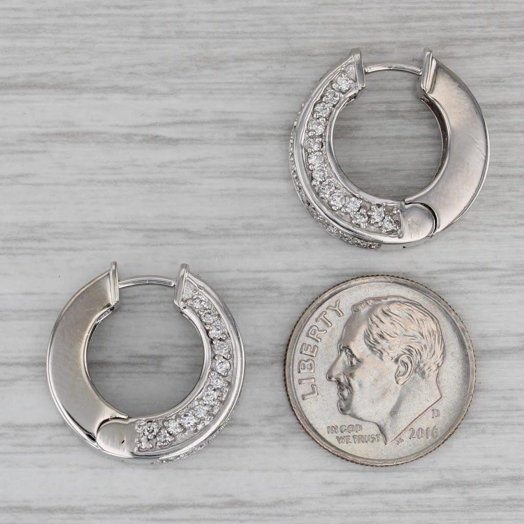 Orecchini a cerchio con diamanti da 1,20 ct. in oro bianco 14k con chiusura a scatto e cerniera in vendita 2