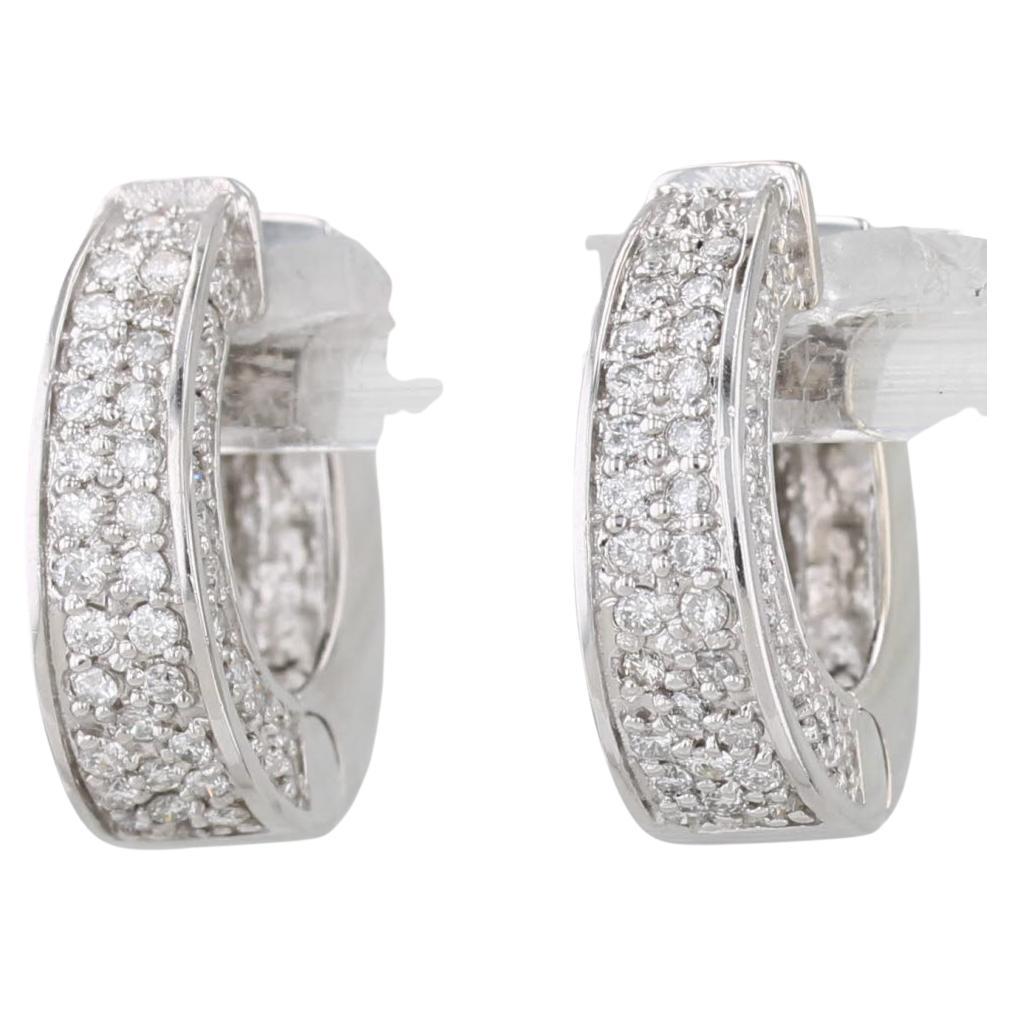 1.20ctw Diamond Hoop Earrings 14k White Gold Snap Top Hinged Hoops