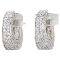 1.20ctw Diamond Hoop Earrings 14k White Gold Snap Top Hinged Hoops