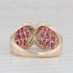 1.20ctw Diamond Ruby Cross Over Round Ring 14k Yellow Gold Size 7.25