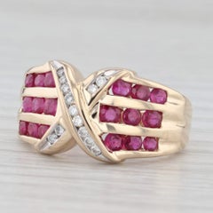1.20ctw Diamond Ruby Cross Over Round Ring 14k Yellow Gold Size 7.25