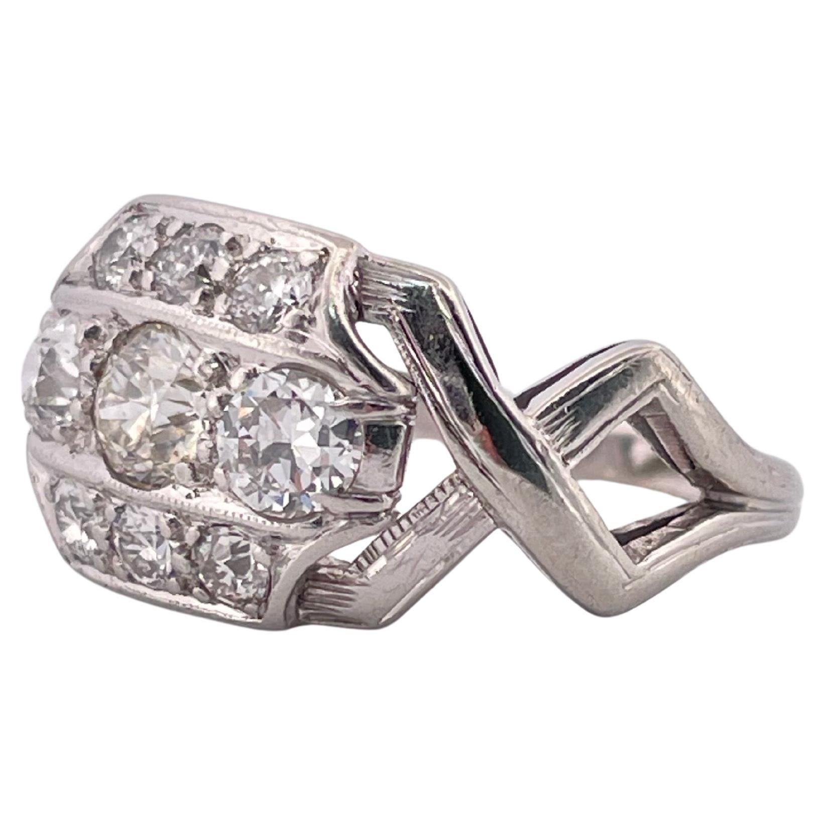 1,20ctw H/I SI2 Altschliff-Diamant-Ring in 14K Weißgold gesetzt (Zeitgenössisch) im Angebot