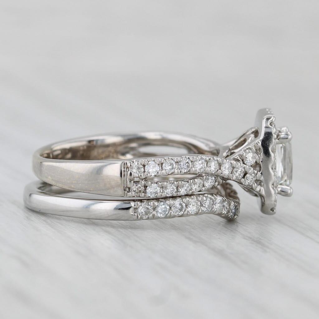 Round Cut 1.20ctw Leo Diamond Halo Engagement Ring Contoured Wedding Band 14k White Gold For Sale